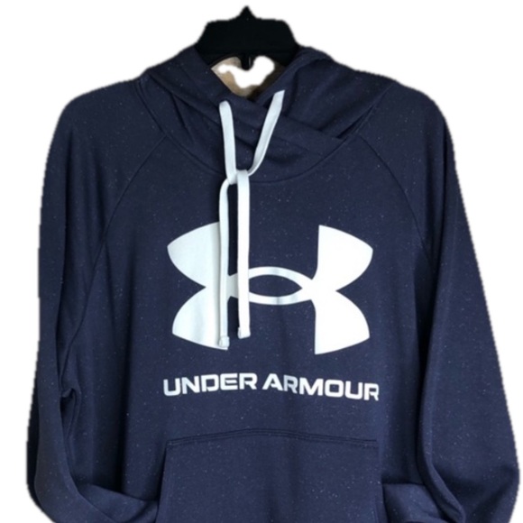 Under Armour Women’s 2X Hoodie Blue Speckled Logo Pullover Tempered Steel White - Picture 2 of 4